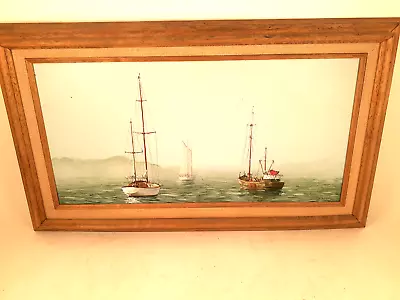 Vintage C Selmi 1933/1994 Maine Artist Oil On Board Sailboats And Trawler • $100