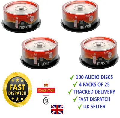 100 X Maxell Audio CD-R XL-II Digital Recordable Blank Music 80 Min Disc 50 CDS • £32.99
