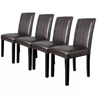 Set Of 4 Dining Parson Chairs PU Leather Home Kitchen Brown Durable Soft Chairs • $131.58