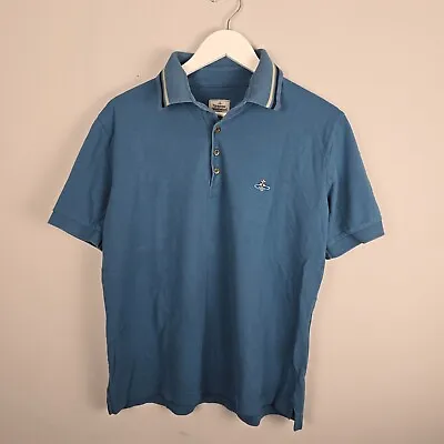Vivienne Westwood Polo Shirt Mens Extra Large Blue Cotton Short Sleeve Button • £22.99