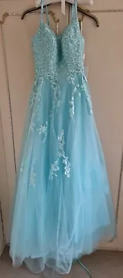BNWT Turquoise Prom Dress Size 8 Lace Up Corset Back Tulle Ballgown Princess • £99