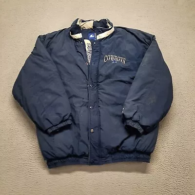 VINTAGE Starter Dallas Cowboys Jacket Navy Blue Puffer Coat Full Zip NFL Adult • $71.95