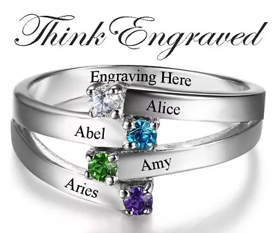 4 Birthstone Mother's Ring 4 Split Ribbon Band 4 Names • $54.50