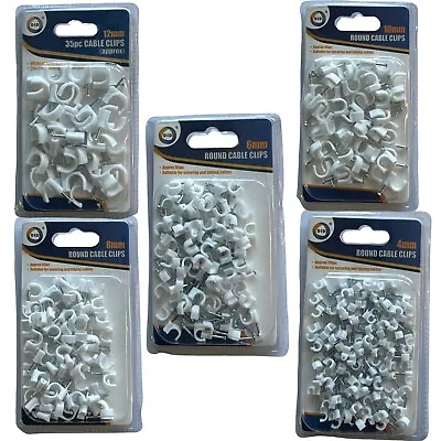 Plastic Round Electrical Wire Cable Clips 4mm-10mm Phone Internet With Fixings • £2.78