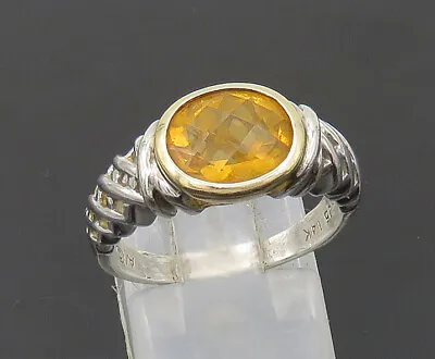 925 Silver & 14K GOLD - Vintage Citrine Two Tone Band Ring Sz 7.5 - RG21063 • $99.95