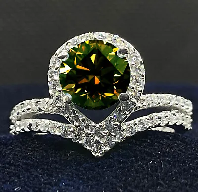 3.26 Ct Vvs1= Brown White Moissanite Diamond Silver Engagement RING Size 7 • £0.80