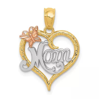 14K Two Tone Gold White Mom Heart Necklace Charm Pendant • $167