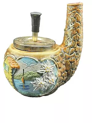 Vintage 60s Italian Pipe Shaped Push Down Spin Ash Tray Wine Bottle Tobaciano • $30.77