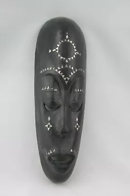 NEW Hand Crafted Black Wood Mask W/Mother Of Pearl Inlay Lombok 13  X 4.25  • $9.99