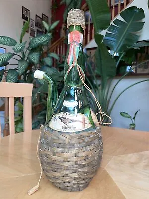 Vintage Italian Chianti Pulicciano Wine Decanter Bottle 1950s Ice Chamber Wicker • $33.49