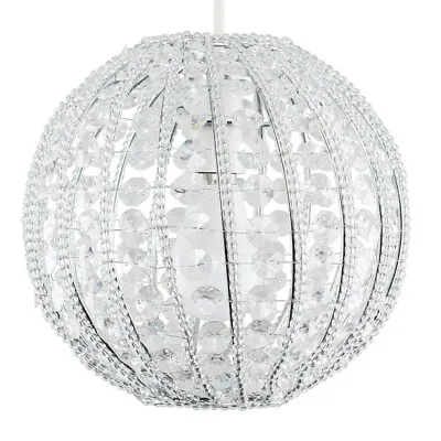 Ornate Lampshade  Round Clear Acrylic Jewel Ceiling Light Shade Globe Pendant  • £17.84