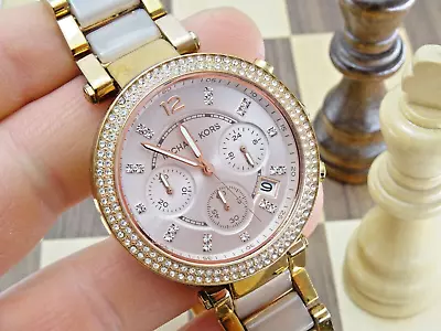 MICHAEL KORS Parker 38mm Ladies Rose Gold Chronograph Wristwatch MK-5896 • $23.61