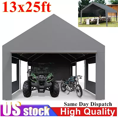 13x25ft Steel Carport Storage Canopy Heavy Duty Tent Garage Shed W/Roll-up Doors • $430.79