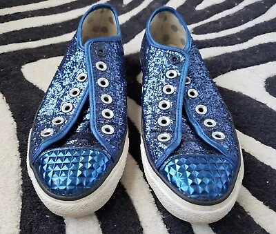 DADDY'S MONEY 7.5 BLUE Gimme Low GLITTER Explosion Sneakers TENNIS SHOE • $22.99