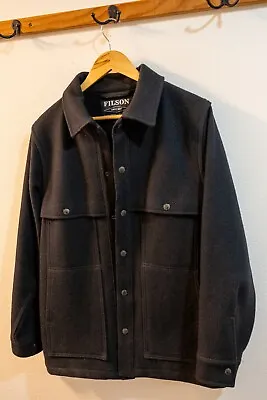 Filson Unlined Black Wool Cape Coat Size Small Made In USA • $375