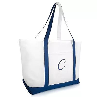 DALIX Quality Canvas Tote Bags Large Beach Bags Navy Blue Monogrammed A-Z • $24.99
