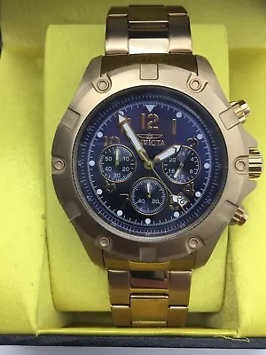 Invicta Mens 13620 Specialty Chronograph Blue Dial 18K Gold Ion-Plated Watch NEW • £67.55