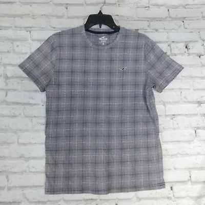 Hollister T Shirt Mens Medium Blue Plaid Short Sleeve 100% Cotton • $16
