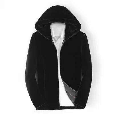 New Winter Mink Coat Men Fur Hooded Jacket Warm Mink Coat Black Warm Overcoats • $122.99