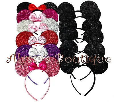 24 Pc Minnie Mickey Mouse Ear Shiny Sparkly Ears Headbands Birthday Party Favors • $23.99