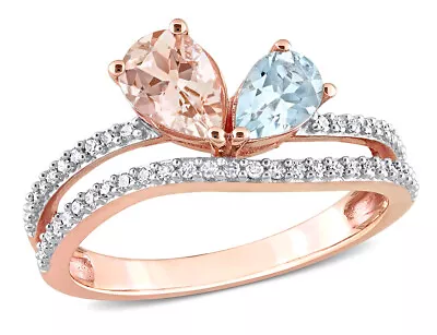 1.15 Carat (ctw) Morganite & Aquamarine Ring In 10K Rose Gold With Diamonds • $549