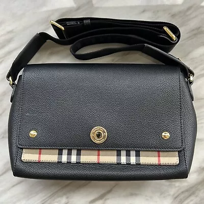 Burberry Note Crossbody Bag Leather With Vintage Check Canvas Medium 💯Authentic • $925