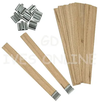 20X Wooden Wood Candle Wicks Metal Sustainer High-quality Environmental Friendly • £6.99