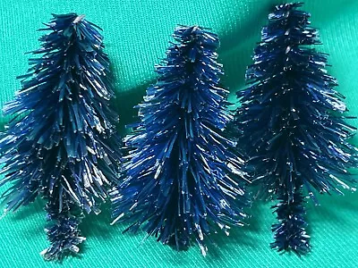3 Vintage Miniature Blue Bottle Brush Trees Christmas Village 1.75” Rare! J30 • $16