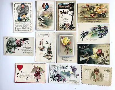 Lot (12) Vintage CHRISTMAS EASTER BIRTHDAY VALENTINE NEW YEAR Postcards  ~ 1900s • $7.99