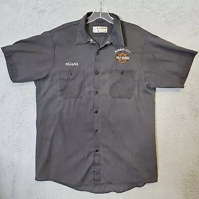 Harley Davidson  Shop Shirt Embroidered   Alisha   Motorcycle Button Down Size L • $15.95