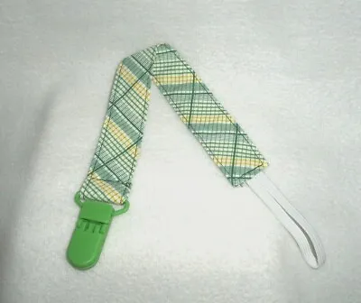 Pacifier Clip NB Baby Infant Toddler Teething Ring Paci Binky Plaid Handmade • $4