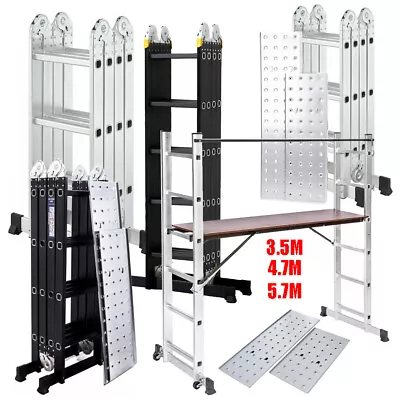 3.5M-5.7M Folding Ladder Multi-Purpose Aluminium Platform Scaffold Tower Ladder • £97.97