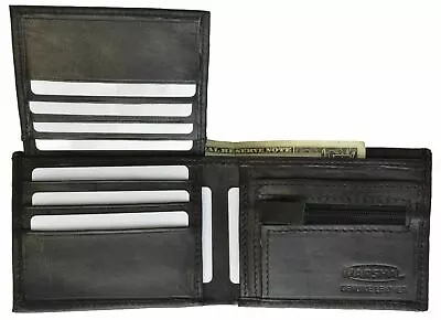 Men's Bifold Leather Black Fixed ID Card Flap Up With Zipper Coin Pocket Wallet • $10.99