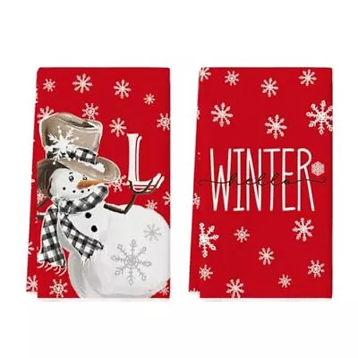  Red Monogram Snowman Snowflake Hello Winter Kitchen Towels Dish Letter L • $11.37