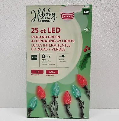 Holiday Living 25-Count Faceted C9 Bulbs 13-ft LED Christmas Red & Green Lights • $12.34