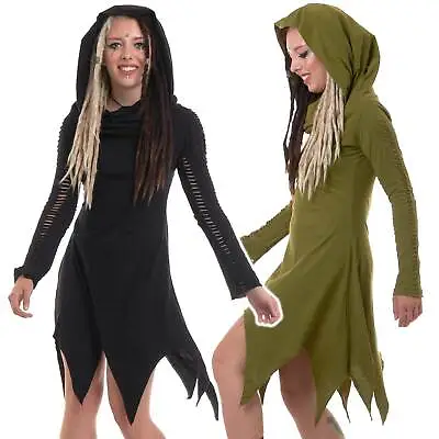 Elven Dress Psy Trance Clothing Pixie Witch Cowl Neck Hooded Long Sleeve Dress • $59.76