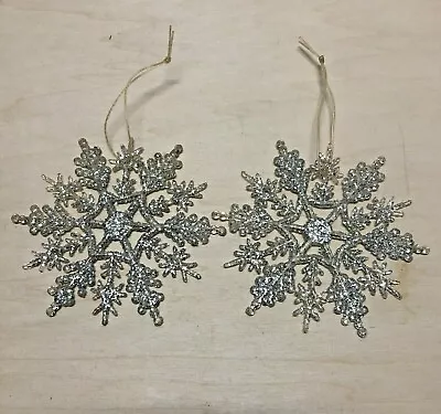 2 Vintage Snowflake Christmas Ornament Silver Shiny 4 Inches  • $6.99