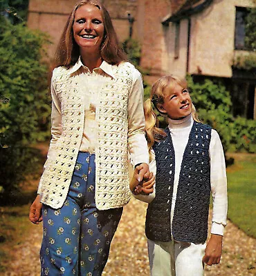 Ladies Girls Long Lacy Waistcoat 70s Style KNITTING PATTERN DK 28 - 38  Cardigan • £2.15