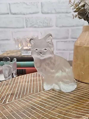 Viking Glass Frosted/Satin Glass Cat Figurine Paperweight - Orig. Label • $30