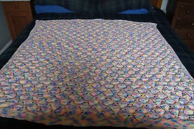 £25 • Buy Baby Shawl/ Blanket Approx Size 51 X 51 Inches Hand Knitted Yellow Pink Blue Wt