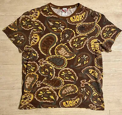 Men's The North Face Red Box Printed AOP Tee T-Shirt Size M Brown Paisley • £15