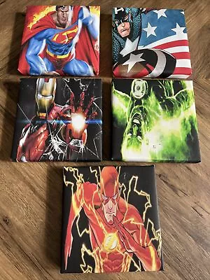 MARVEL AVENGERS SUPERHEROS 5 X CANVAS FRAMED PICTURES 6x6  • £12