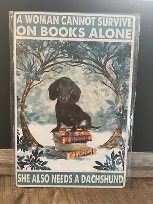 Dachshund Book Lover's Themed 12 X8  Tin Decor Sign NEW • $12.50