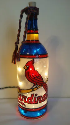 $54.95 • Buy St. Louis Cardinals Inspired Bottle Lamp Hand Painted Lighted Stained Glass Look