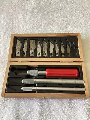 X-Acto Knife Set Vintage Blades Handles Wood Storage Box Woodworking Carving • $12.99