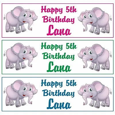 X2 Personalised Elephant Birthday Banner Kids Girl Boy Party 1st 2nd 3rd 5th 10 • £4.29