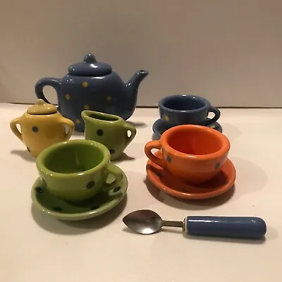 Doll House Miniature Polka Dot Tea Set Creamer Sugar Teapot Cups Saucers 12 Pcs • $24