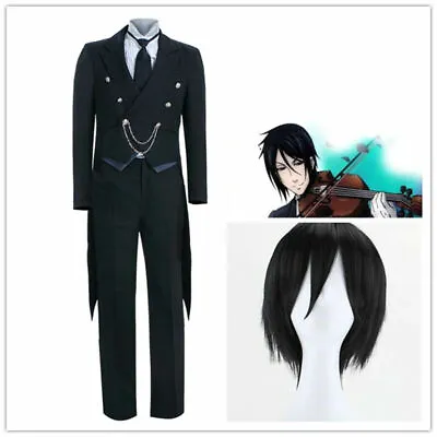 $75 • Buy Black Butler Kuroshitsuji Sebastian Michaelis Uniform Suit Cosplay Costume Wig