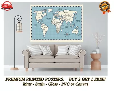 World Map Atlas Countries Large Poster Art Gift - A1 LAMINATED PRINT • £13.65