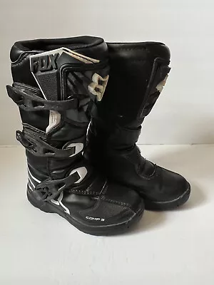 FOX RACING COMP 3 - Youth Motocross Black Boots - Size Y1 USA - 32.5 EU • $89.99